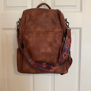 Brown Backpack with Colorful Strap